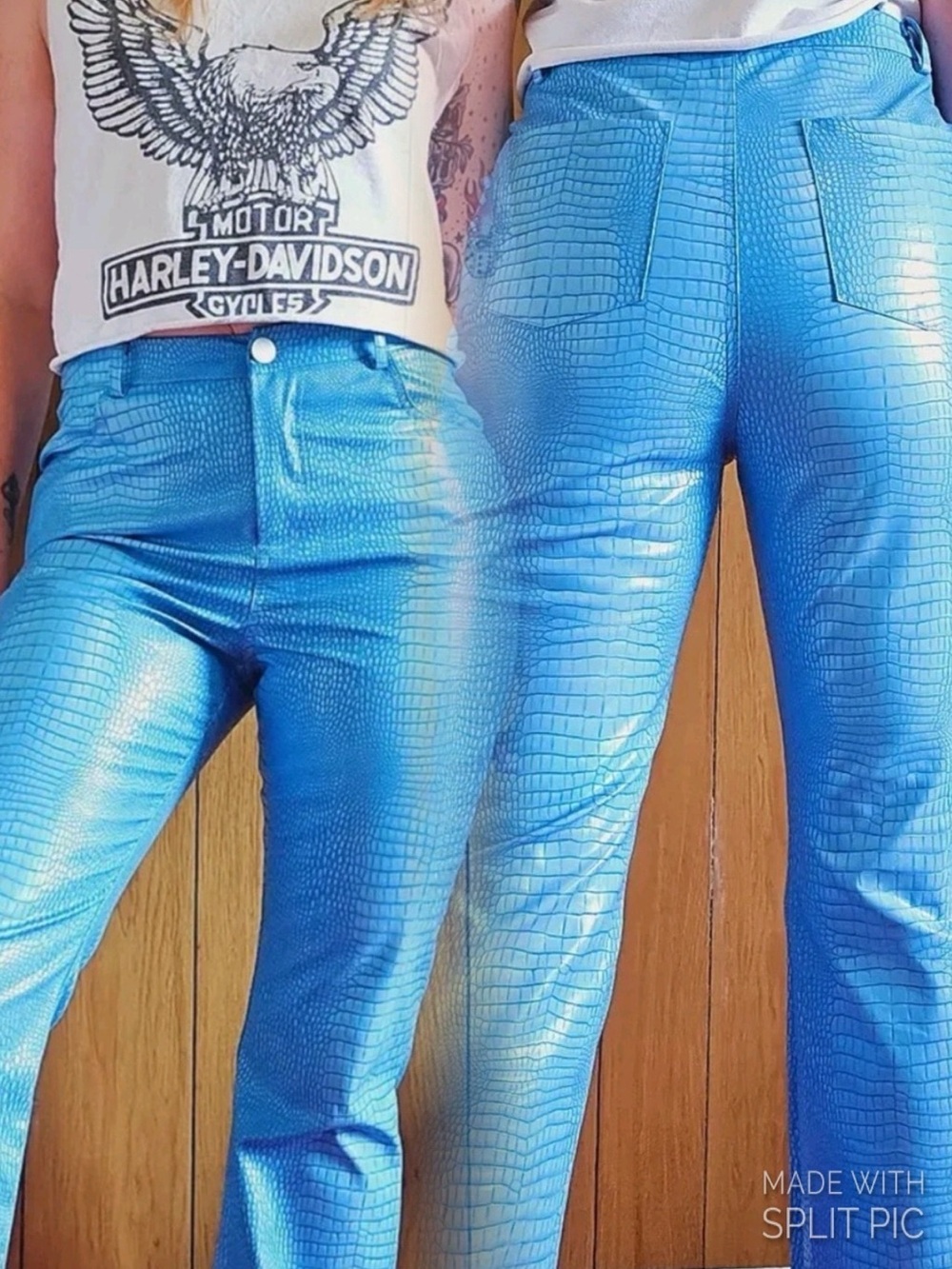Princess Polly Harmonious PowderBlue Vegan CrocEmbossed Flare Pants Size 6 NWOT